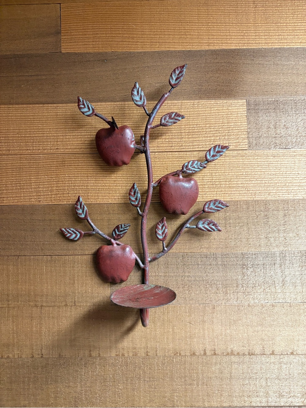 Rustic Metal Apple Branch Wall Sconce Candle Holder Farmhouse Decor